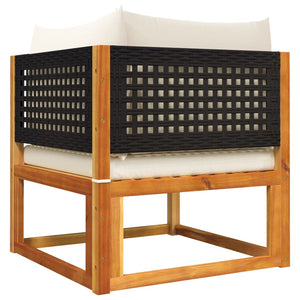 9-delad trädgårdssoffgrupp med kuddar trä akacia och rotting