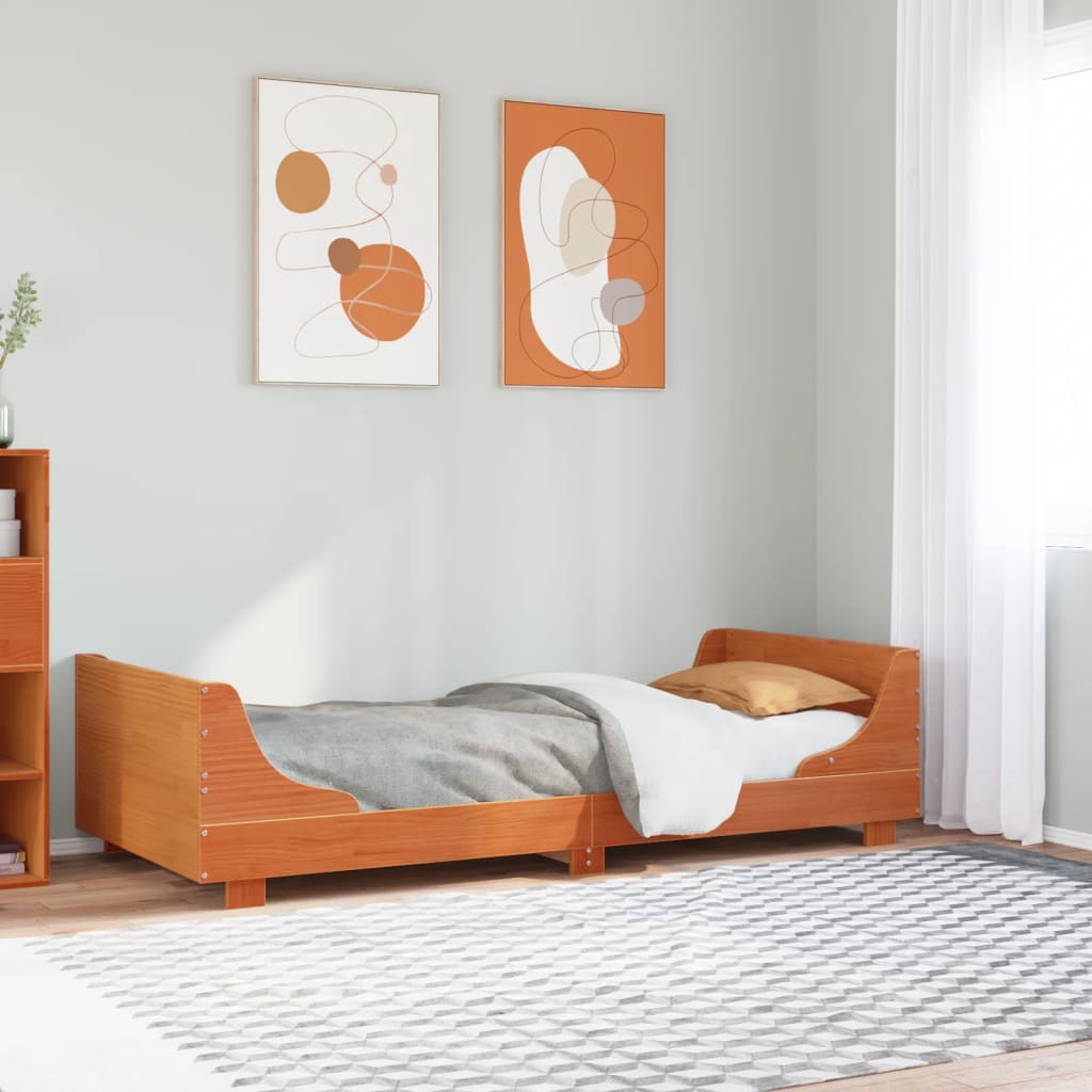 Sängram utan madrass vaxad brun 90x200 cm massiv furu