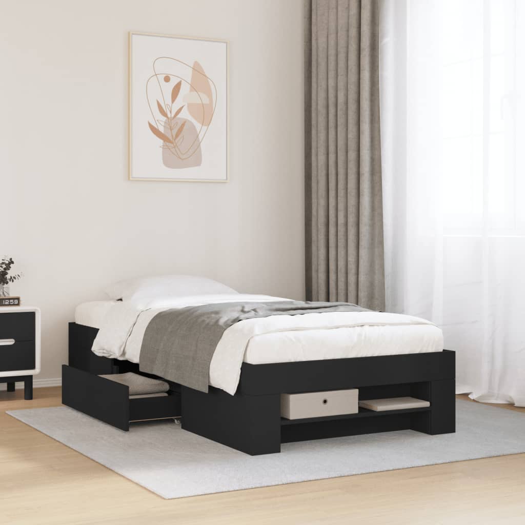 Sängram svart 75x190 cm konstruerat trä