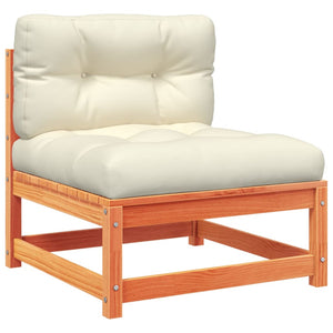 Soffgrupp för trädgården med dynor 9 delar vaxbrun massiv furu