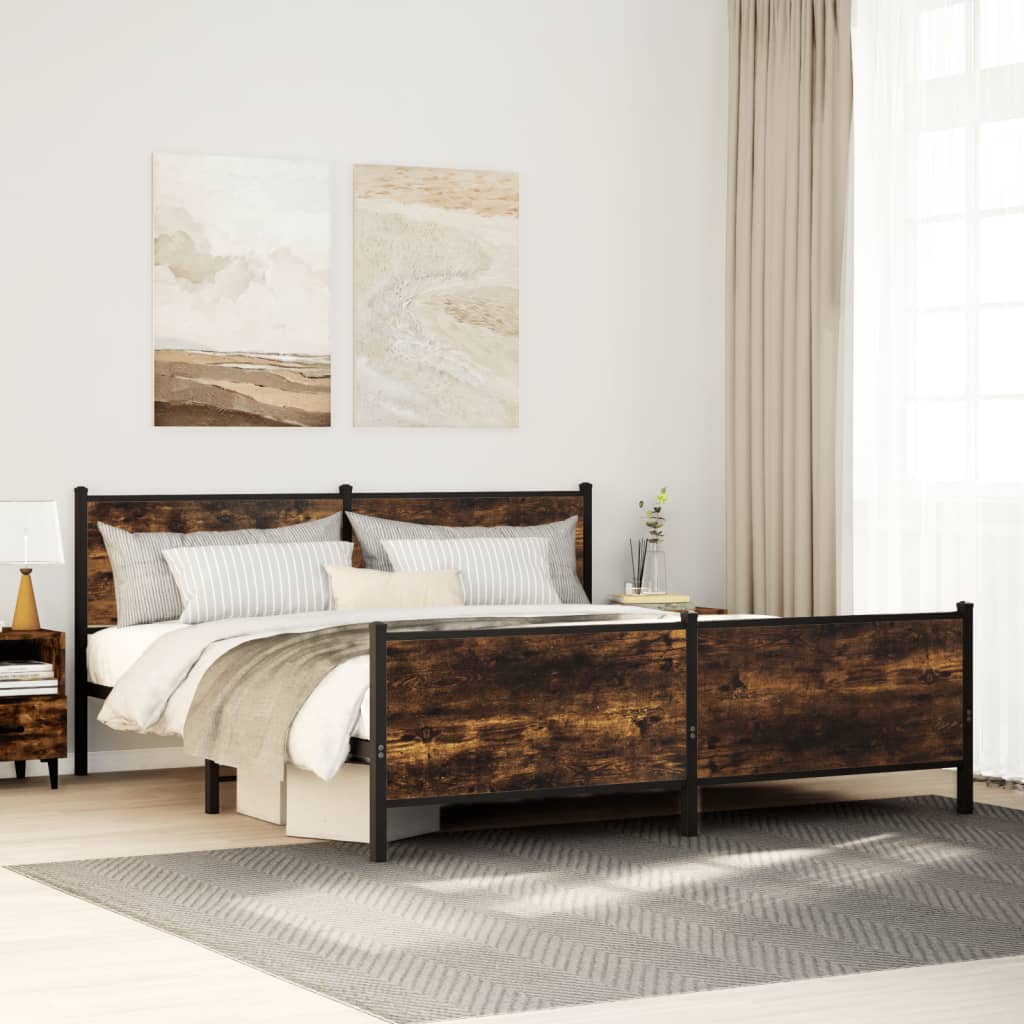 Sängram utan madrass metall rökfärgad ek 180x200 cm