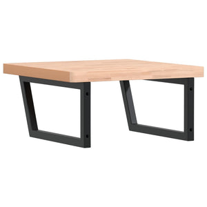 Väggmonterad handfatshylla stål och massiv bok