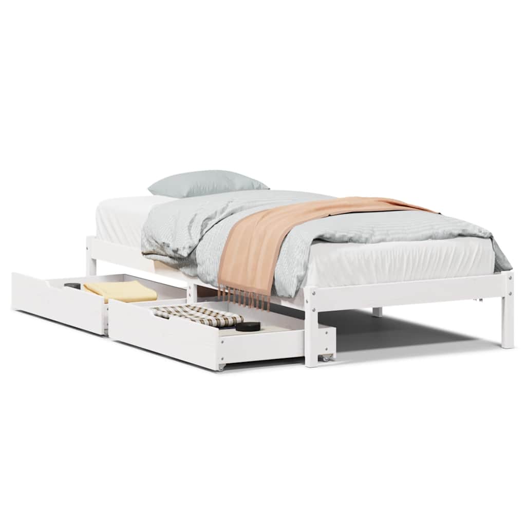 Sängram utan madrass vit 90x200 cm massiv furu