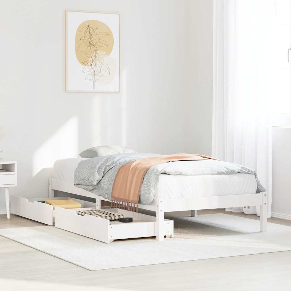 Sängram utan madrass vit 90x200 cm massiv furu