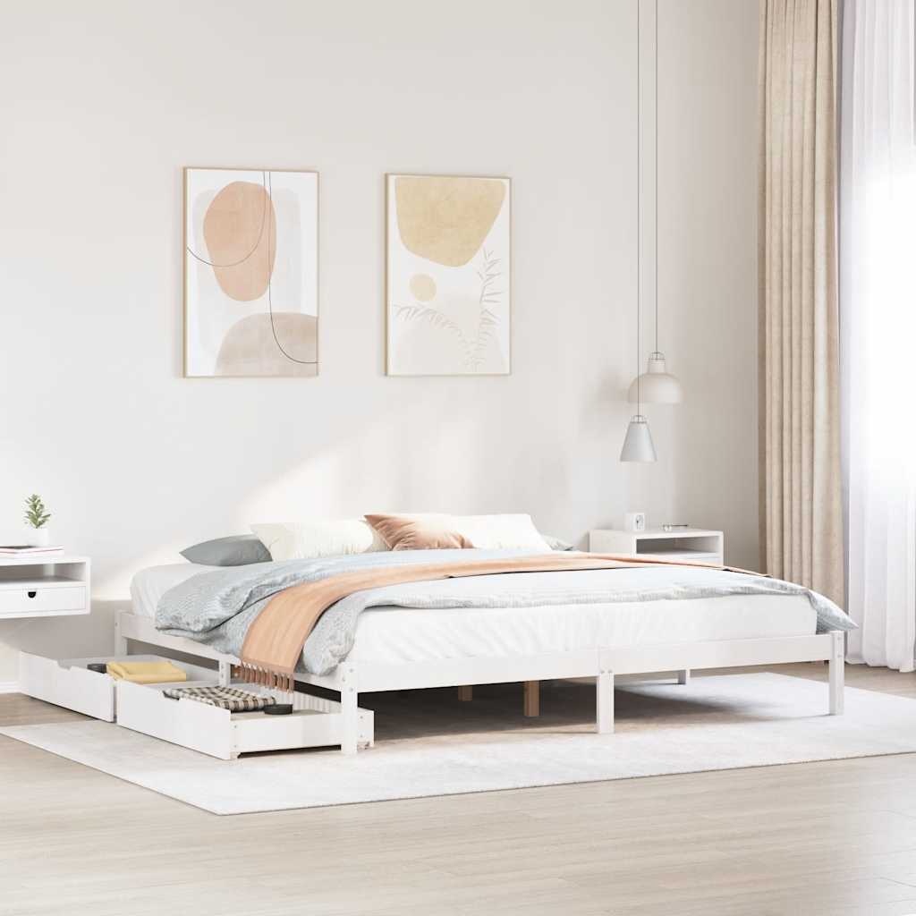 Sängram utan madrass vit 200x200 cm massiv furu