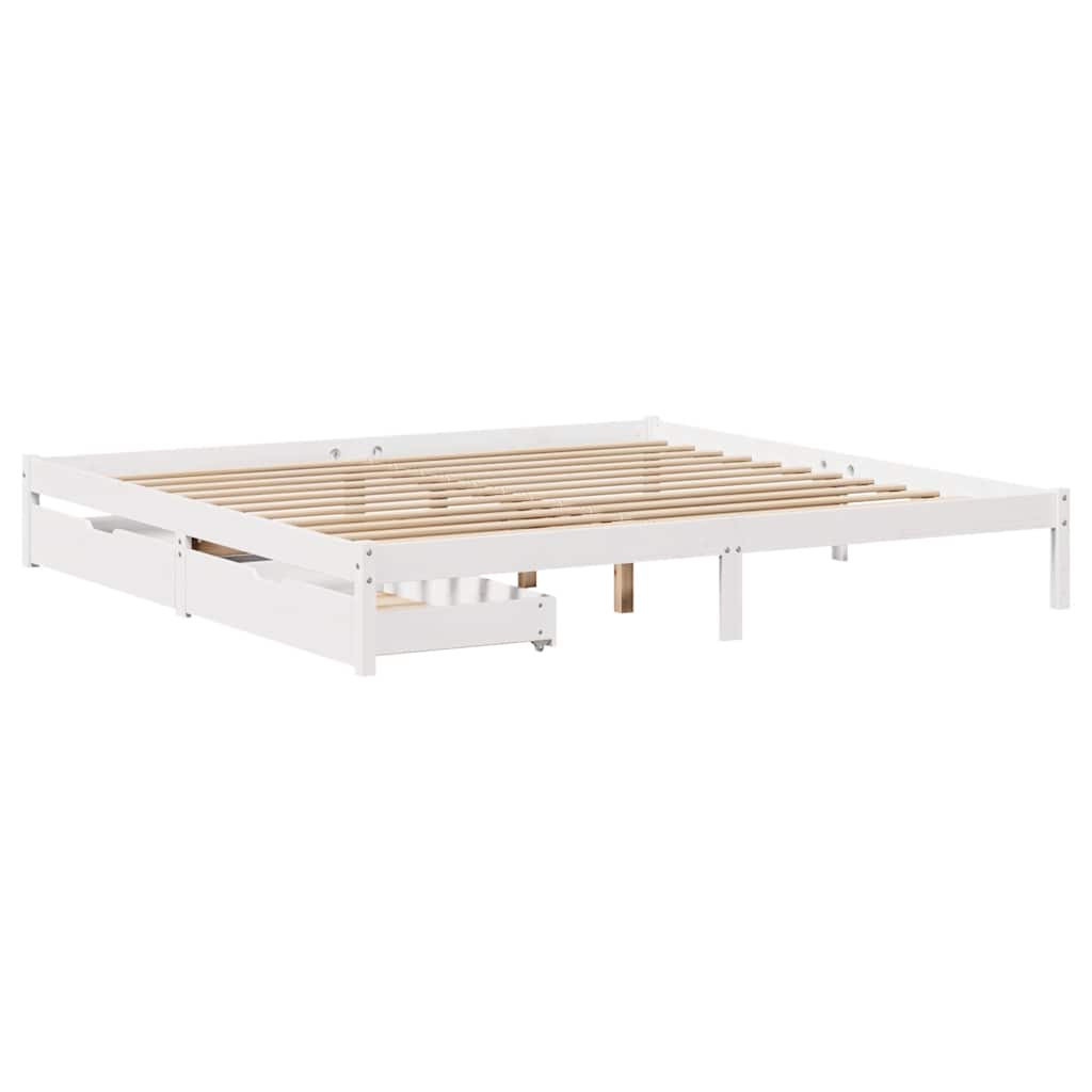 Sängram utan madrass vit 200x200 cm massiv furu