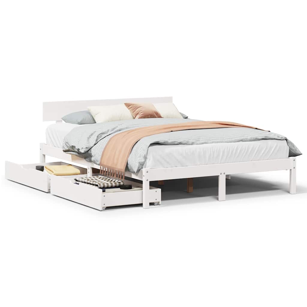 Sängram utan madrass vit 140x190 cm massiv furu