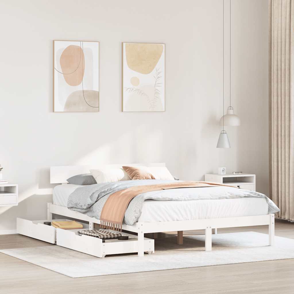 Sängram utan madrass vit 140x190 cm massiv furu