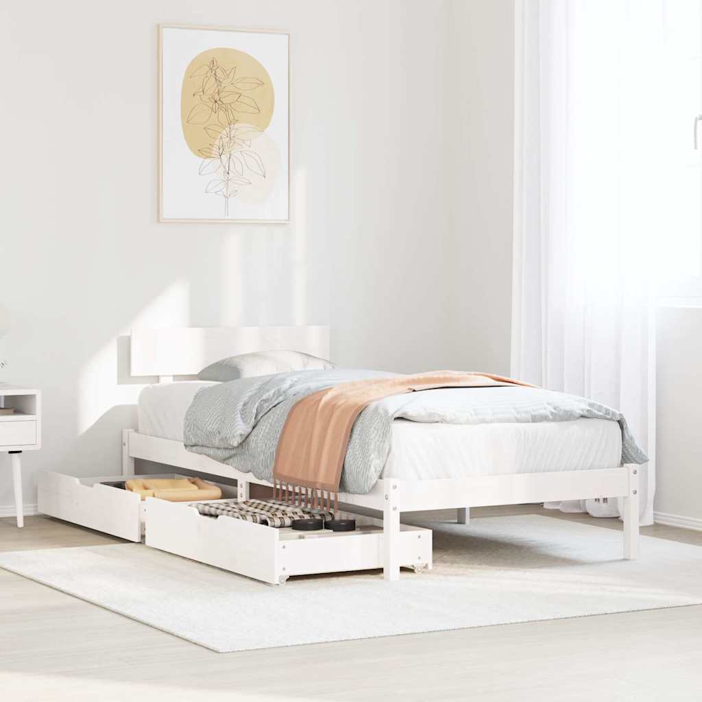 Sängram utan madrass vit 90x200 cm massiv furu