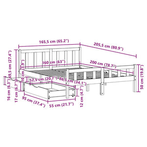 Sängram utan madrass 160x200 cm massiv furu