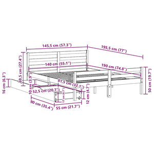 Sängram utan madrass 140x190 cm massiv furu