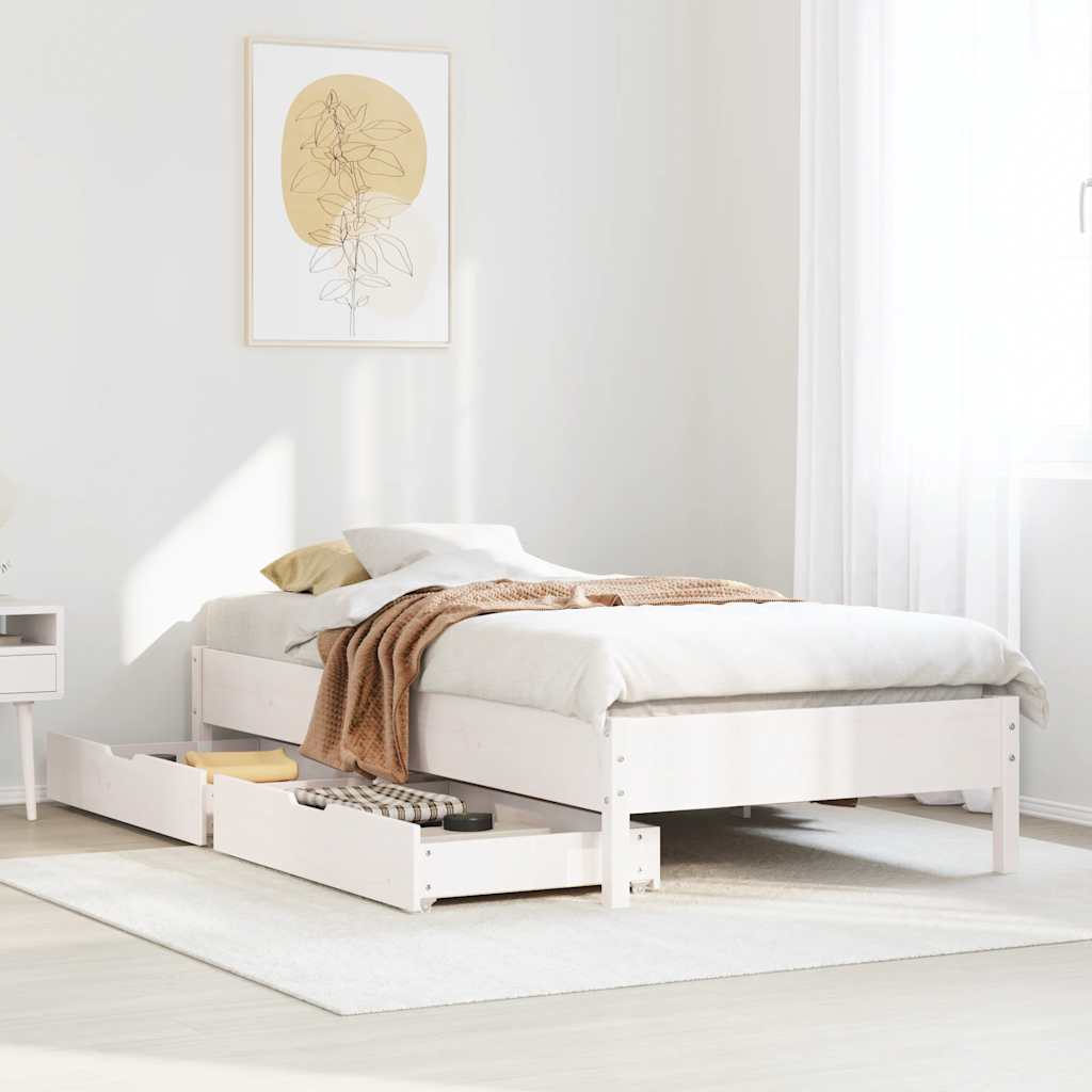 Sängram utan madrass vit 90x200 cm massiv furu