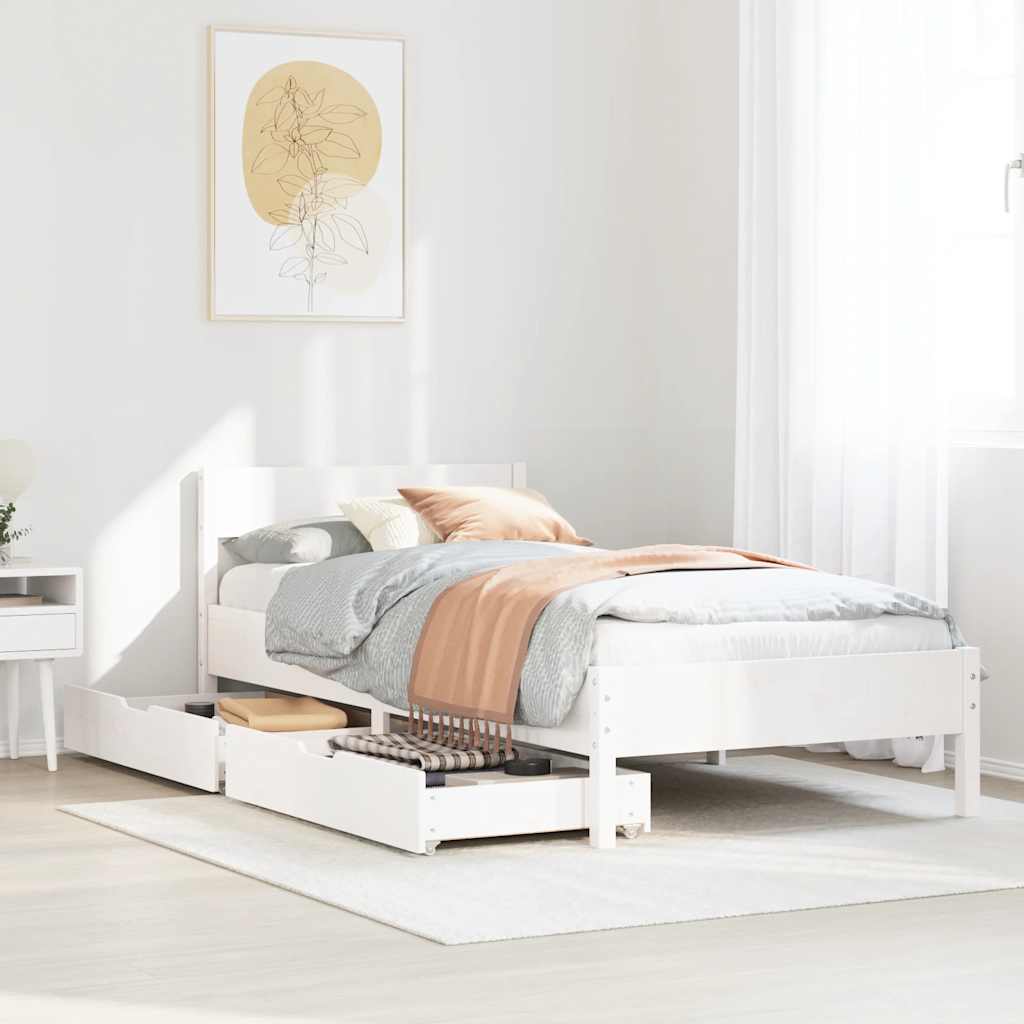 Sängram utan madrass vit 90x200 cm massiv furu