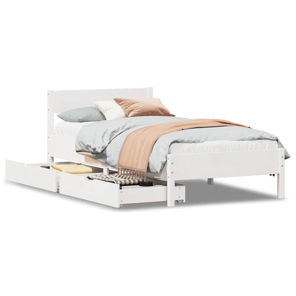 Sängram utan madrass vit 90x190 cm massiv furu