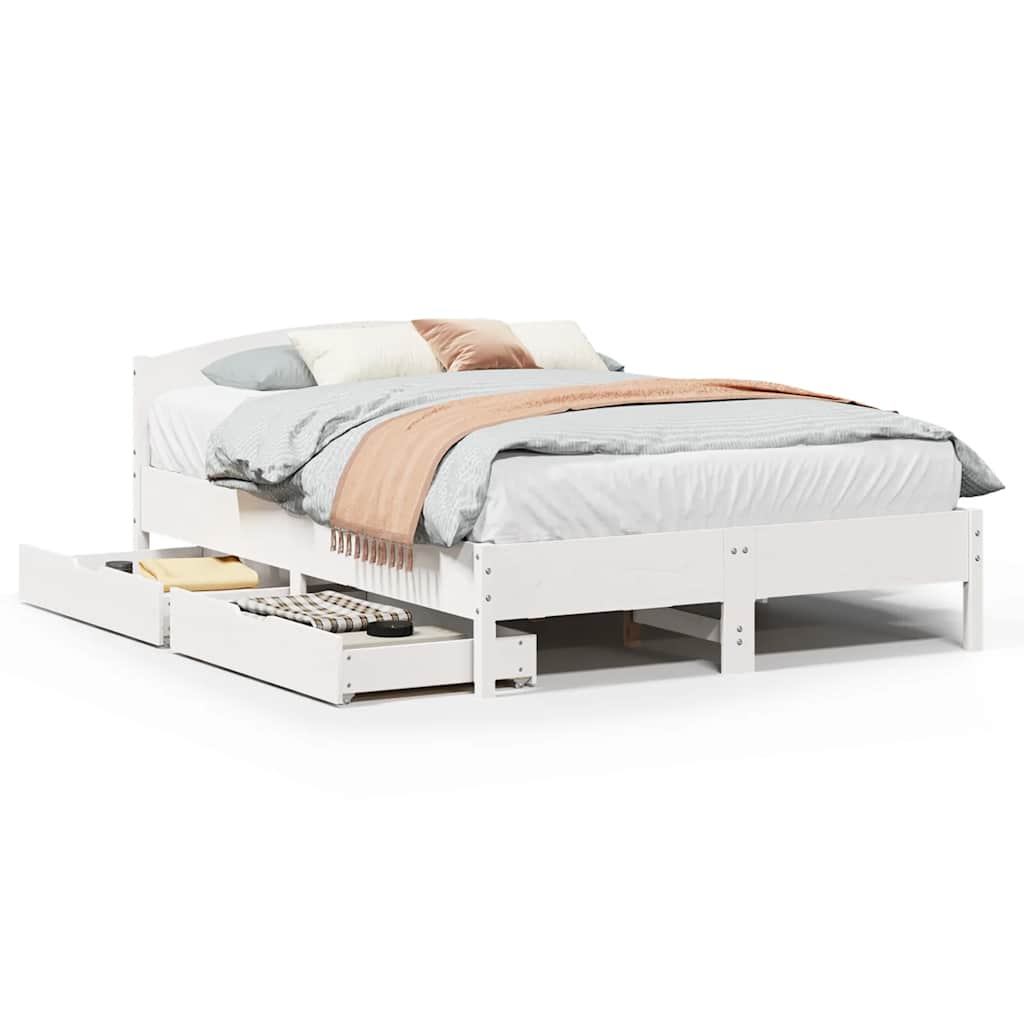 Sängram utan madrass vit 150x200 cm massiv furu