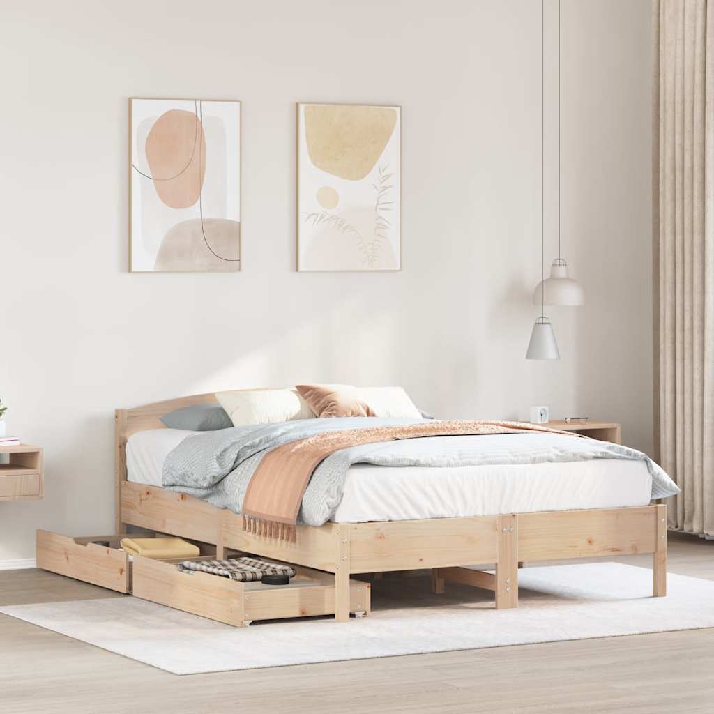 Sängram utan madrass 135x190 cm massiv furu