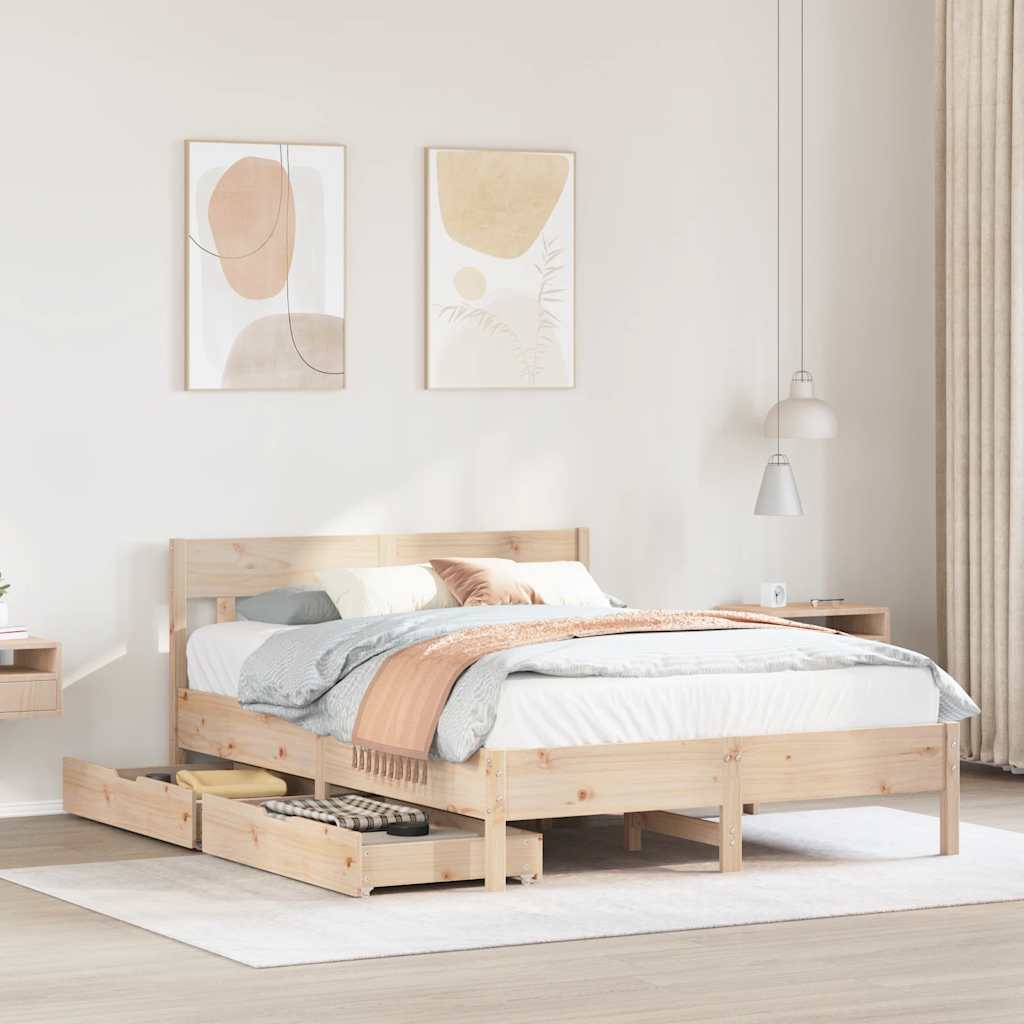 Sängram utan madrass 135x190 cm massiv furu