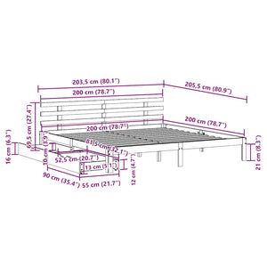 Sängram med lådor vit 200x200 cm massiv furu
