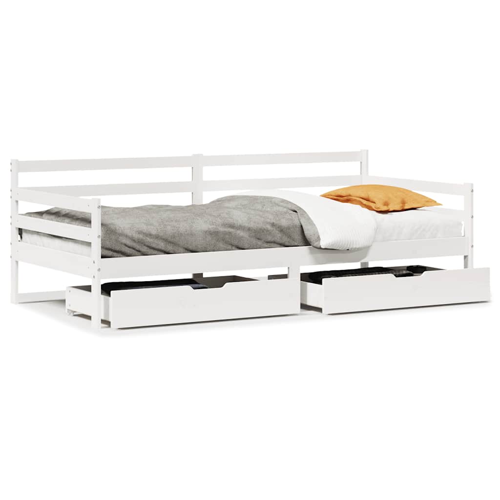 Dagbädd med lådor vit 90x190 cm massiv furu