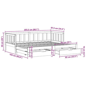 Dagbädd utdragbar med lådor utan madrass 80x200 cm