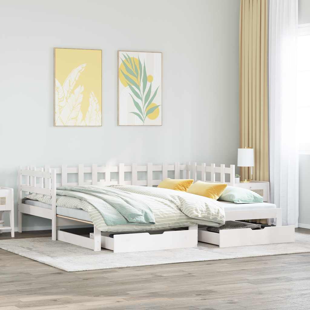 Dagbädd utdragbar med lådor utan madrass vit 90x200 cm