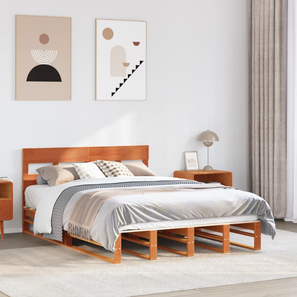 Sängram utan madrass vaxbrun 140x190 cm massiv furu