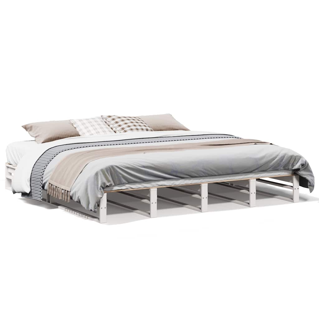 Sängram utan madrass vit 200x200 cm massiv furu