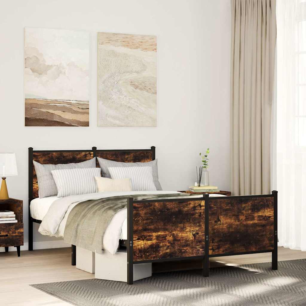 Sängram utan madrass metall rökfärgad ek 120x190 cm