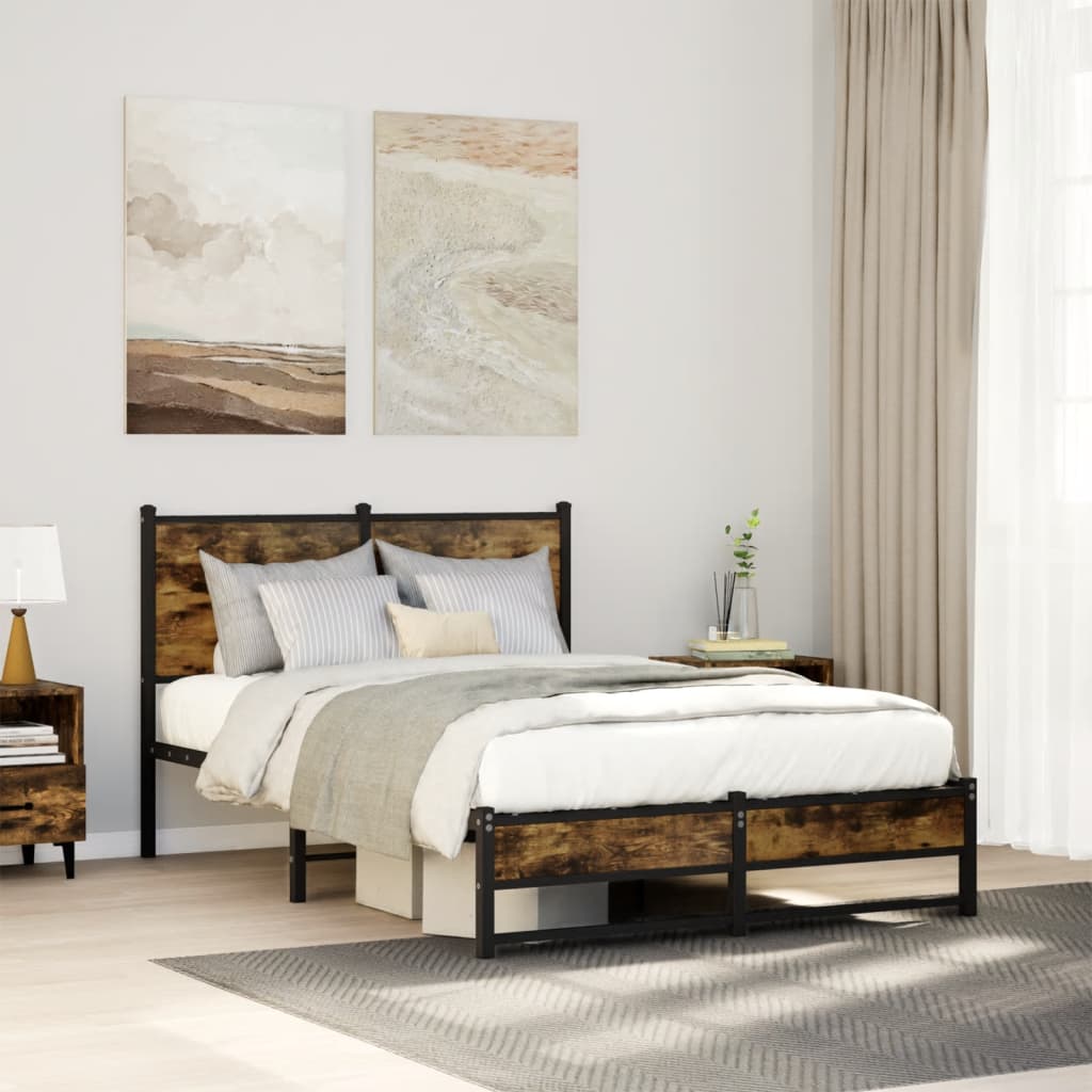 Sängram utan madrass metall rökfärgad ek 120x200 cm