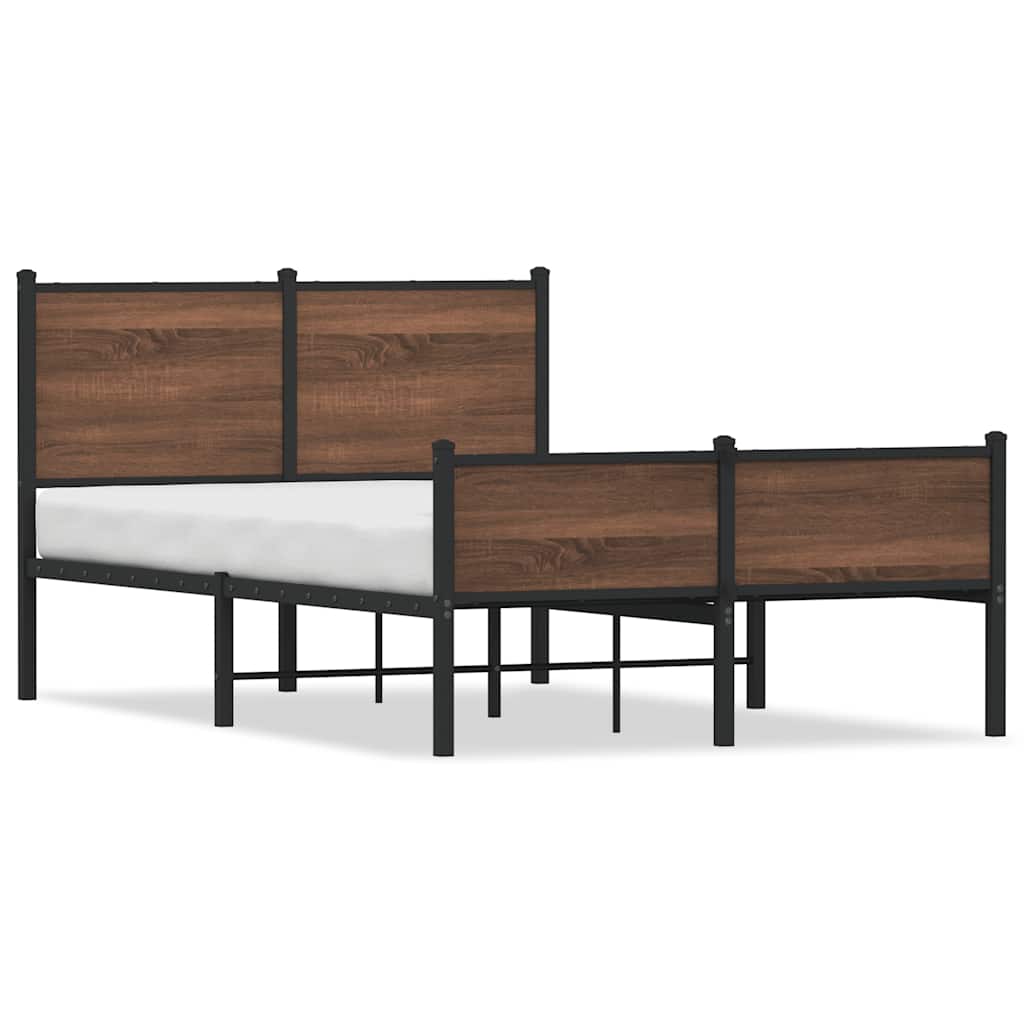 Sängram utan madrass metall brun ek 120x190 cm