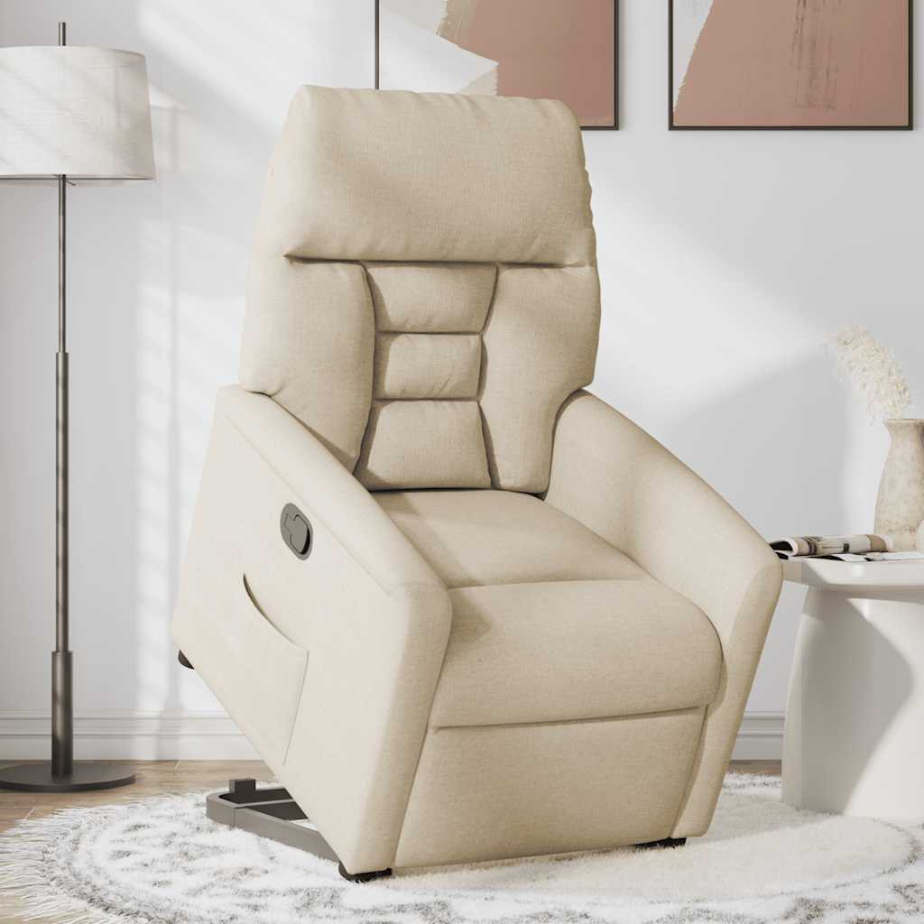 Reclinerfåtölj med uppresningshjälp gräddvit tyg