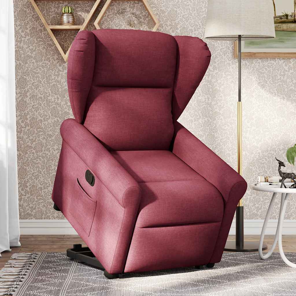 Reclinerfåtölj med uppresningshjälp vinröd tyg