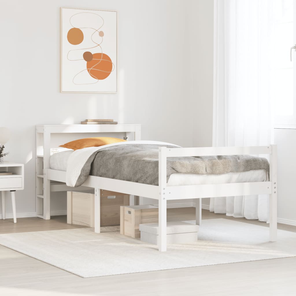 Seniorsäng med sänggavel vit 75x190 cm massiv furu