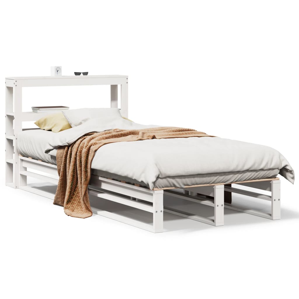 Sängram utan madrass vit 75x190 cm massiv furu