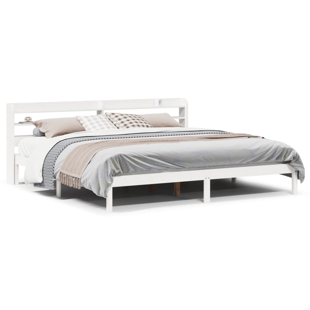 Sängram utan madrass vit 200x200 cm massiv furu