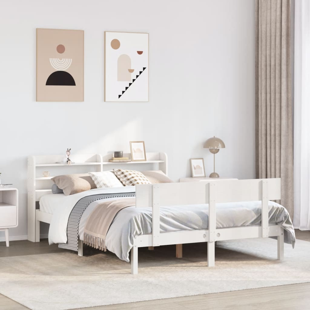 Sängram utan madrass vit 140x200 cm massiv furu