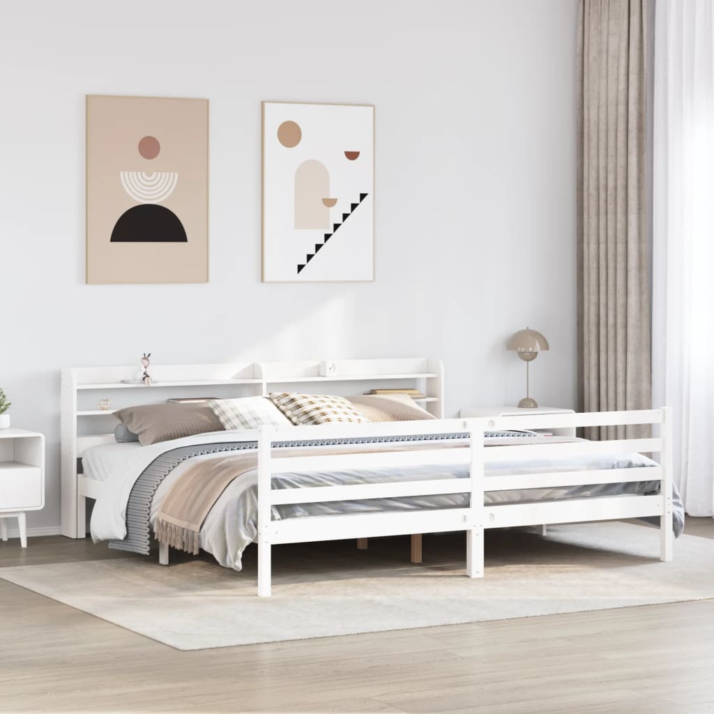 Sängram med huvudgavel utan madrass vit 200x200 cm