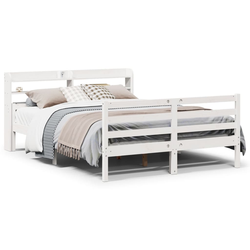 Sängram med huvudgavel vit 135x190 cm massiv furu
