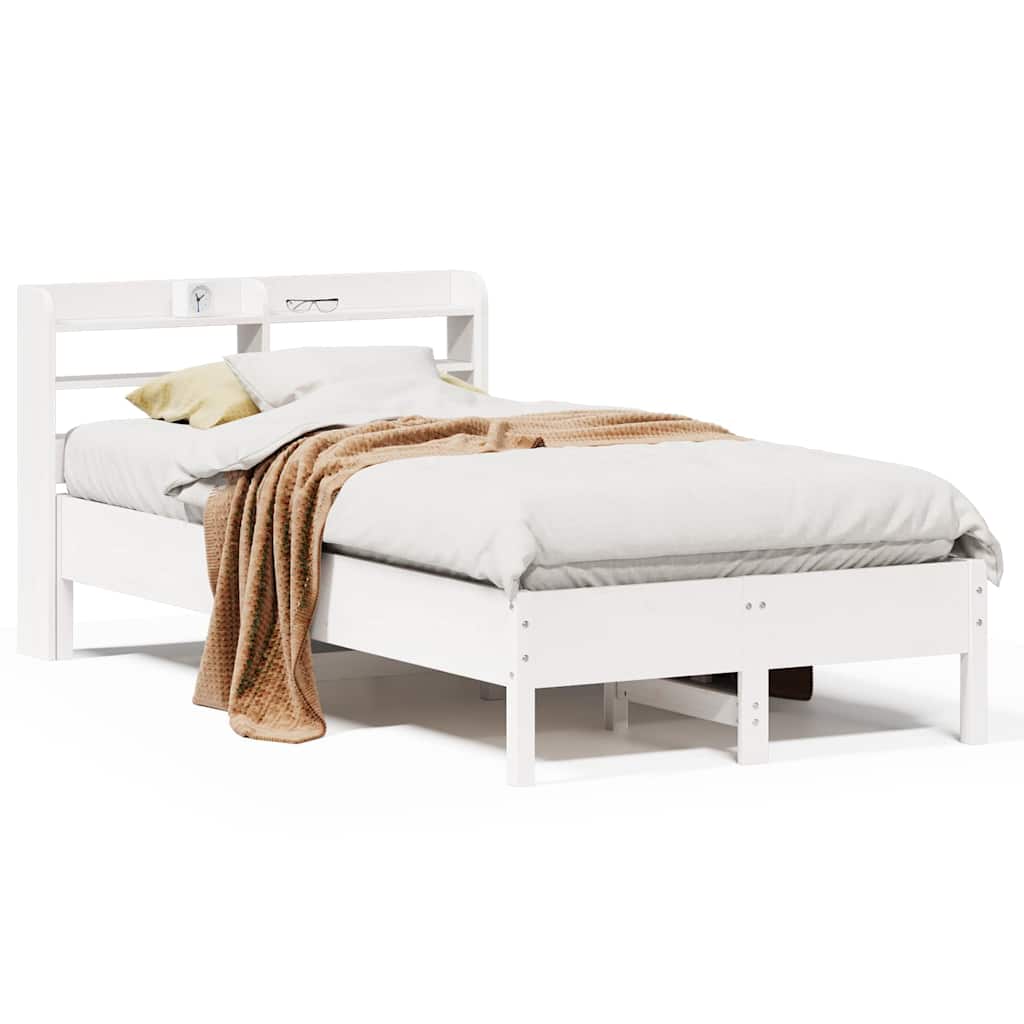 Sängram utan madrass vit 75x190 cm massiv furu