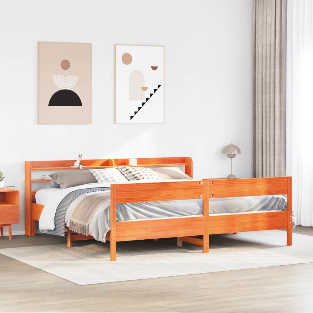 Sängram utan madrass vaxbrun 180x200 cm massiv furu