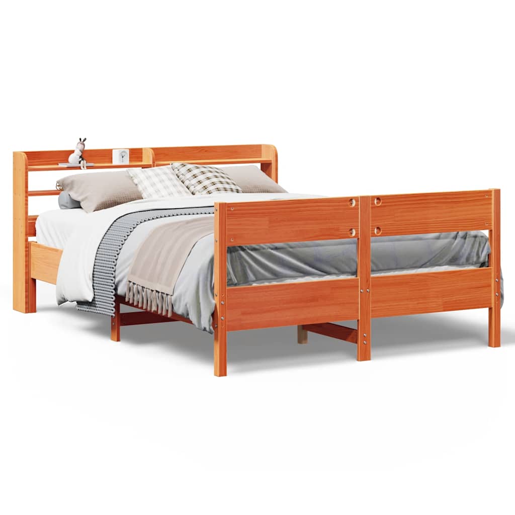 Sängram utan madrass vaxbrun 120x190 cm massiv furu