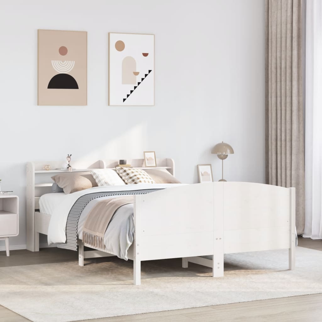 Sängram utan madrass vit 150x200 cm massiv furu