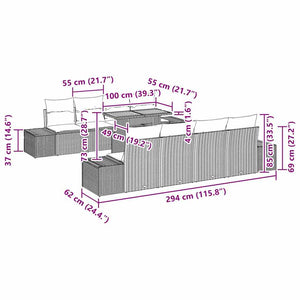 Trädgårdsmöbelset med kudde 9 pcs Beige och gräddfärgad