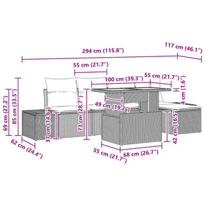 Trädgårdsmöbelset med kudde 6 pcs Svart och kräm