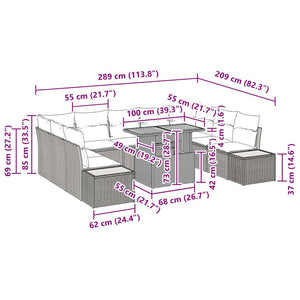 Trädgårdsmöbelset med kudde med kudde 10 pcs Grå och Brun