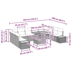 Trädgårdsmöbelset med kudde med kudde 11 pcs Beige och Grå