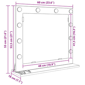 Smink Spegel med LED -remsljus Gammalt trä 60 x 55 x 18 cm