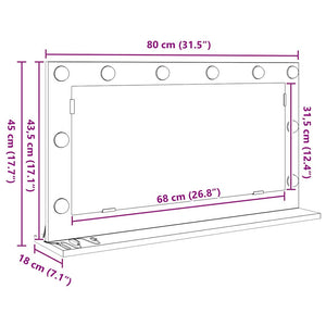 Smink Spegel med LED -remsljus Gammalt trä 80 x 45 x 18 cm