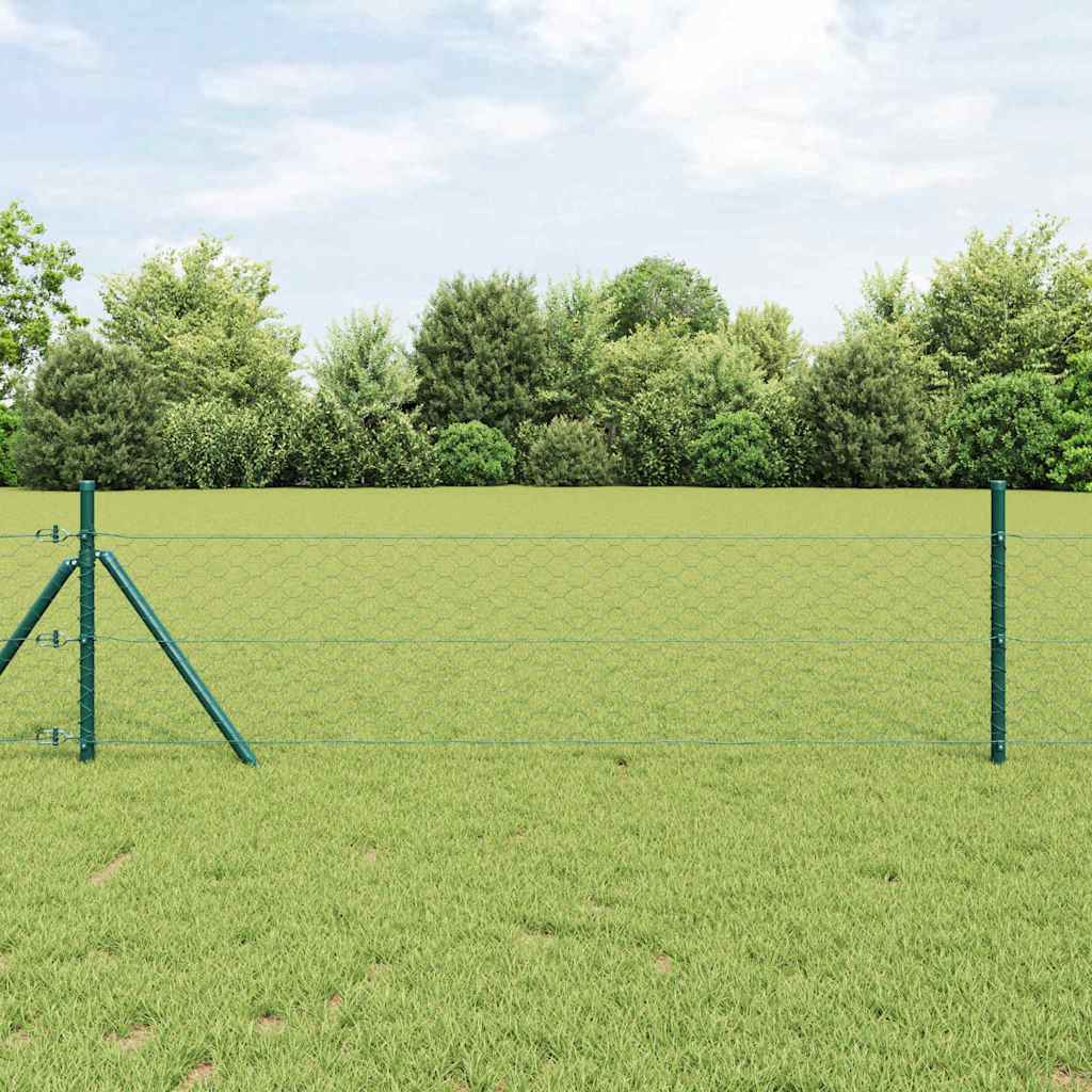 Hexagonalt staket markfäste 100 x 0,8 m PVC-belagda stål Grön