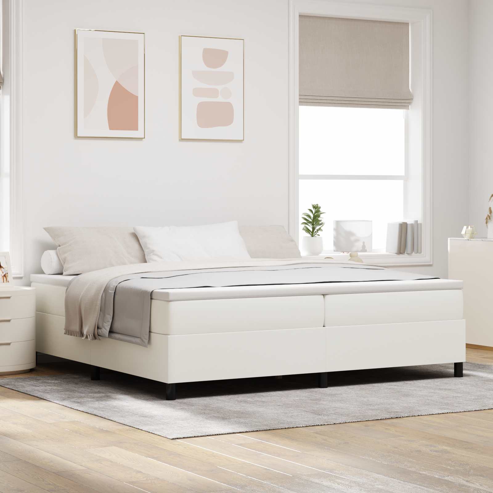Plattform sängram Kräm 200 x 200 cm Kordread tyg